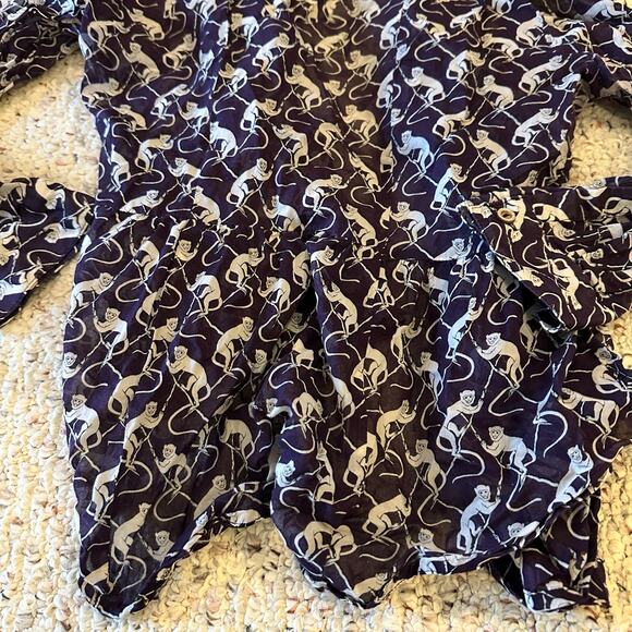 Anthropologie Maeve 2P Purple Monkey Print Roll Tab Sleeve Peplum Tunic Top Boho - Picture 10 of 11